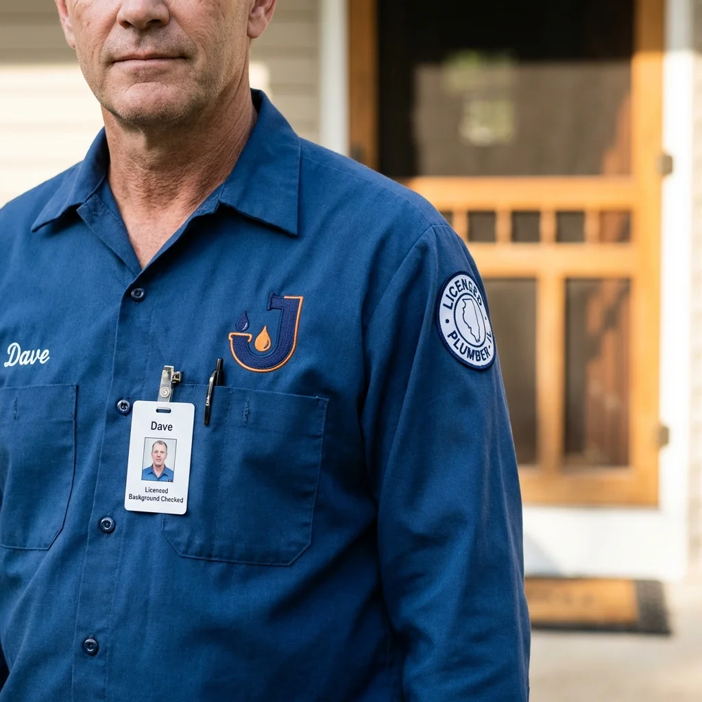 Licensed plumber showing ID badge in Stonington, ME