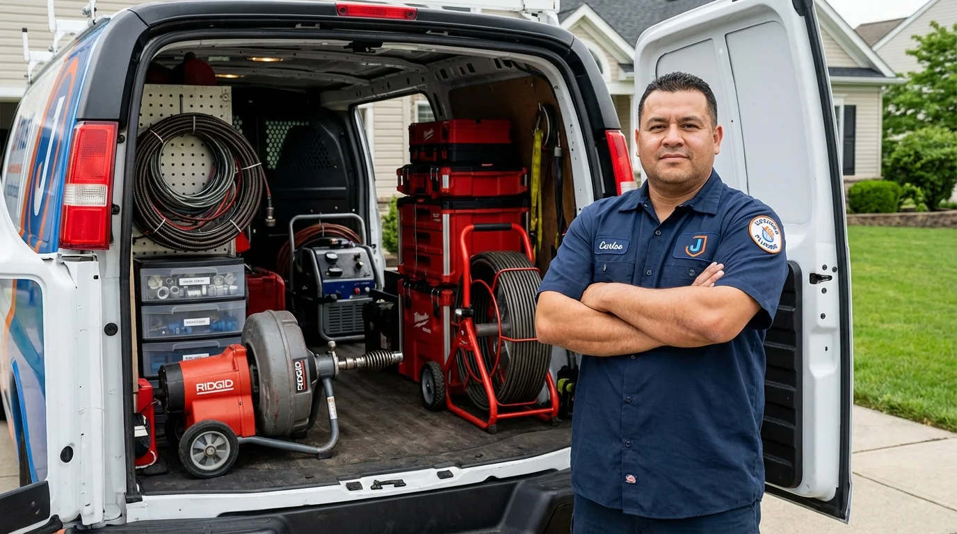 Professional drain cleaning equipment and Johns Plumbing LLC plumber in Stonington