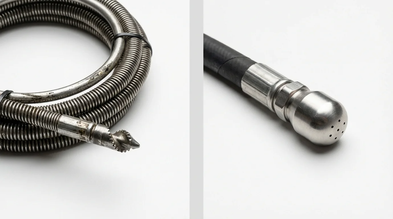 Drain snake cable and hydro jetting nozzle used for drain cleaning in Stonington, ME