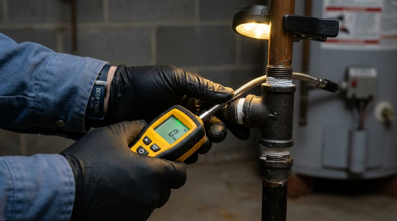 Gas leak detection with electronic sniffer by Johns Plumbing LLC in Stonington