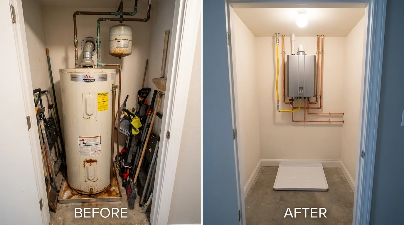 Tank water heater versus wall-mounted tankless unit comparison for Stonington, ME homeowners